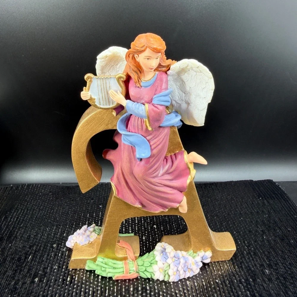 Lenox 2004 Angel with Lyre Letter A Figurine Gold Initial Floral Monogram Figure